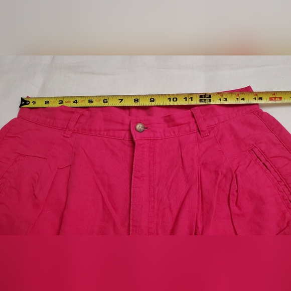 Vintage 90's Bright Neon Pink Linen Blend Shorts Size 12 Summer Classic Boho - Picture 9 of 11